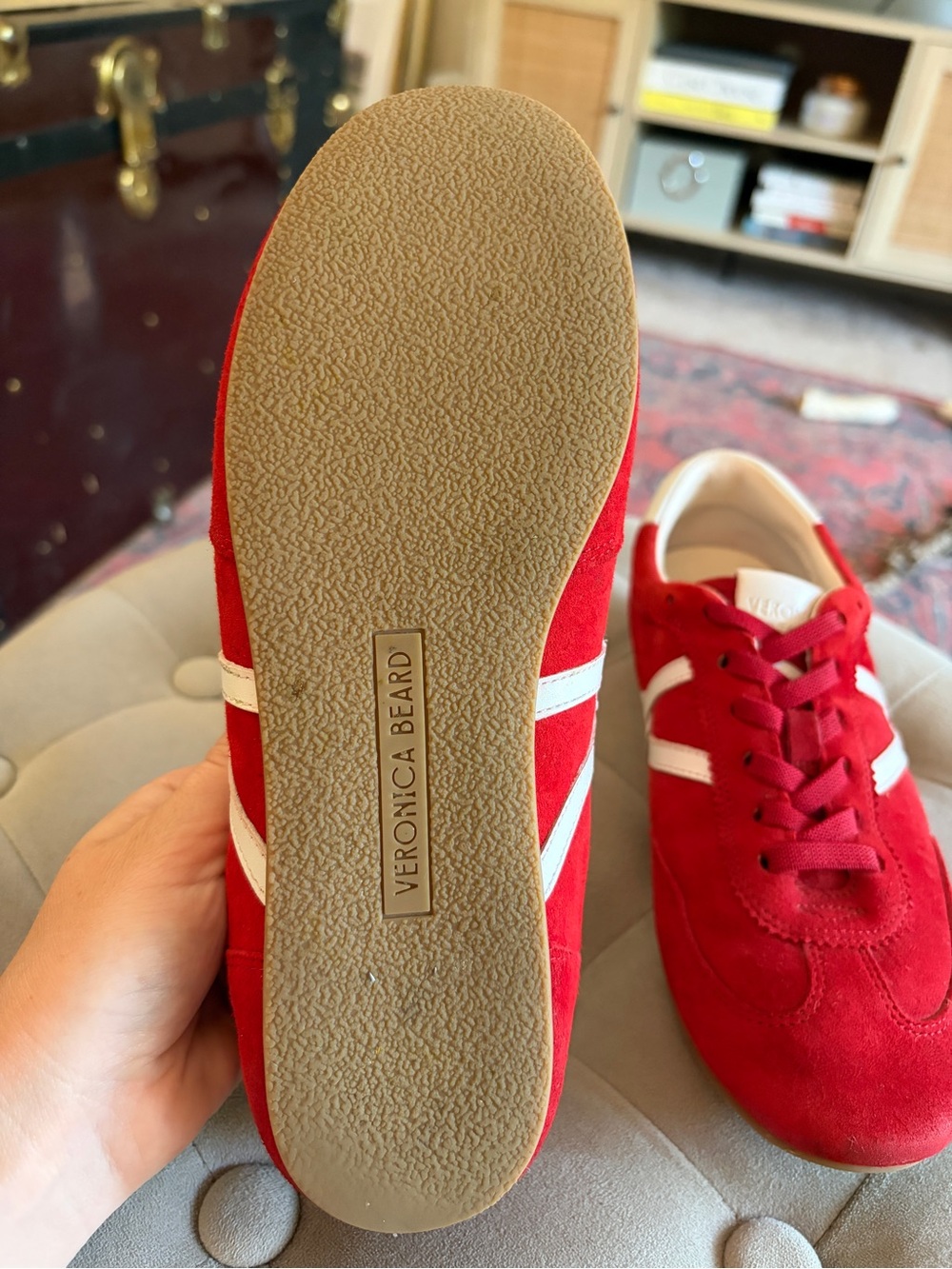 Veronica Red Riviera Suede Sneaker with White Stripes - Picture 4 of 6